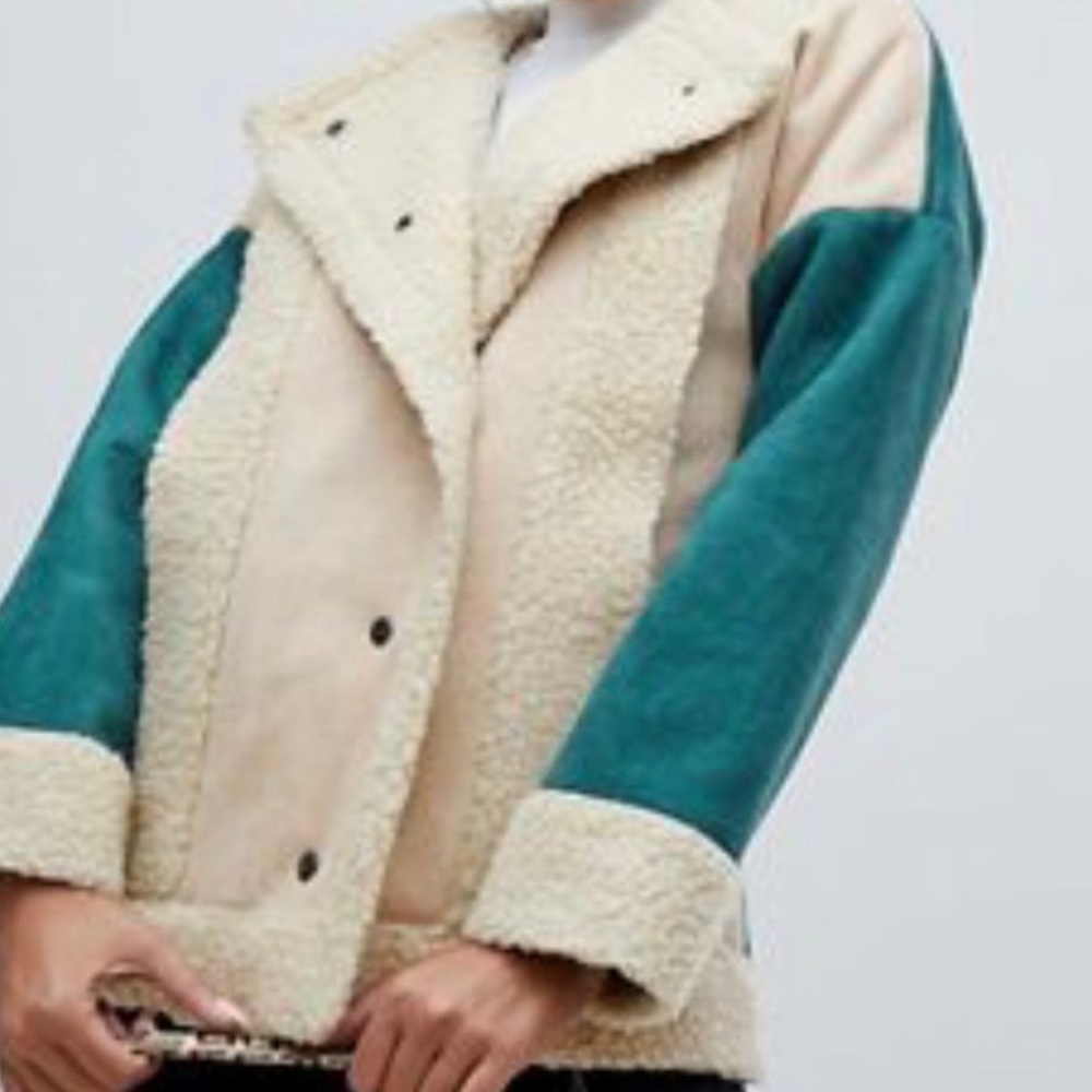 PrettyLittle Thing Color Block Shearling Jacket